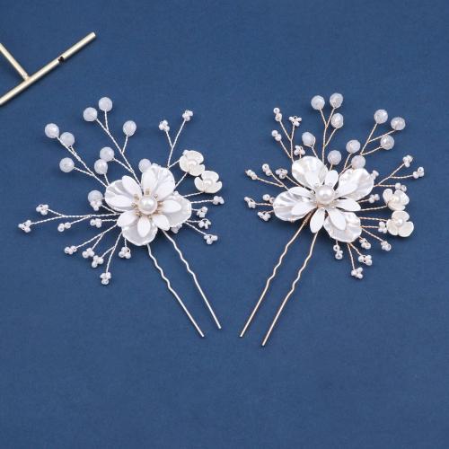 Brude hår Pins, Zinc Alloy, med Seedbead & messingtråd & Polymer Clay & Plastic Pearl, håndlavet, mode smykker & for kvinde, flere farver til valg, Solgt af par