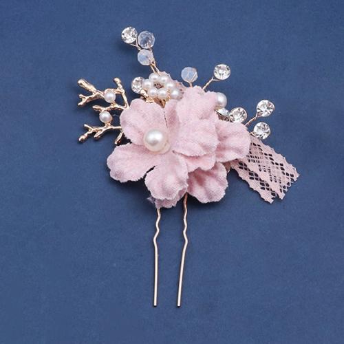 Brude hår Pins, Zinc Alloy, med messingtråd & Klud & Krystal & Plastic Pearl, håndlavet, mode smykker & for kvinde, Solgt af PC