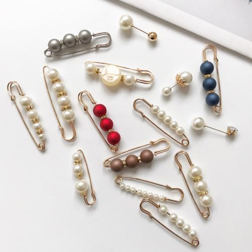 Zink Alloy Brosch, med Plast Pearl, plated, olika stilar för val & för kvinna & med strass, brooch length 35-80mm, Säljs av PC