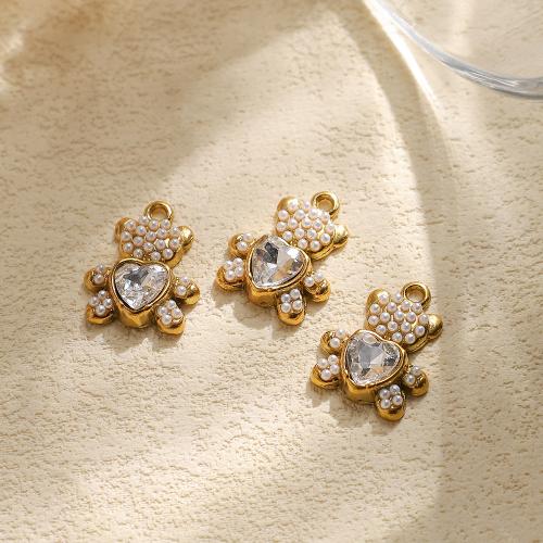 Roestvrij stalen sieraden Hangers, 304 roestvrij staal, met Plastic Pearl, Dragen, gold plated, DIY & met strass, 10pC's/Bag, Verkocht door Bag