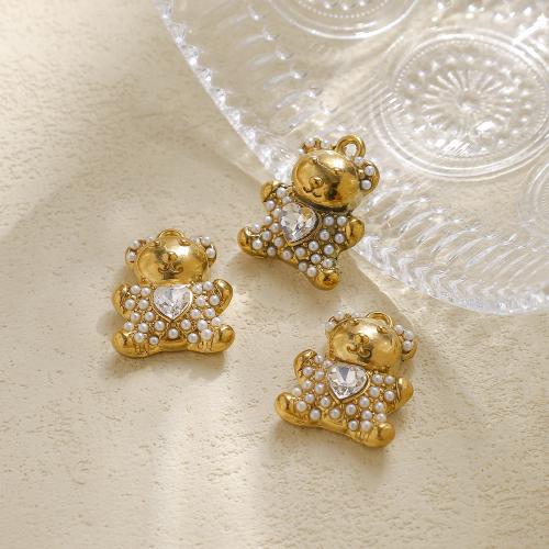 Roestvrij stalen sieraden Hangers, 304 roestvrij staal, met Plastic Pearl, Dragen, gold plated, DIY & met strass, 10pC's/Bag, Verkocht door Bag