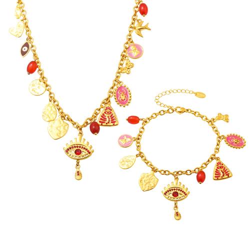 Emaille Stainless Steel Jewelry Set, 304 roestvrij staal, met Natuursteen & Cubic Zirconia, verschillende stijlen voor de keuze & voor vrouw & glazuur, meer kleuren voor de keuze, Verkocht door PC