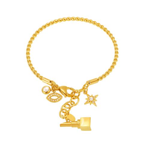 Stainless Steel Jewelry Bracelet 304 Stainless Steel with Cubic Zirconia plated French Rope Chain & fashion jewelry & for woman Sold By PC