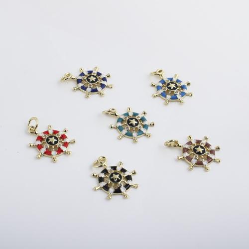 Monili d'ottone Ciondoli, ottone, Timone, placcato color oro, DIY & Micro spianare cubic zirconia & smalto & cavo, nessuno, 18x16x2mm, Venduto da PC