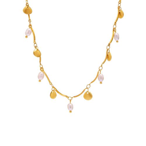 Jewelry Cruach dhosmálta muince, 304 Cruach dhosmálta, le Pearl Fionnuisce, le 1.9 Inch slabhra extender, plátáilte, jewelry faisin & do bhean, órga, Fad Thart 15.53 Inse, Díolta De réir PC