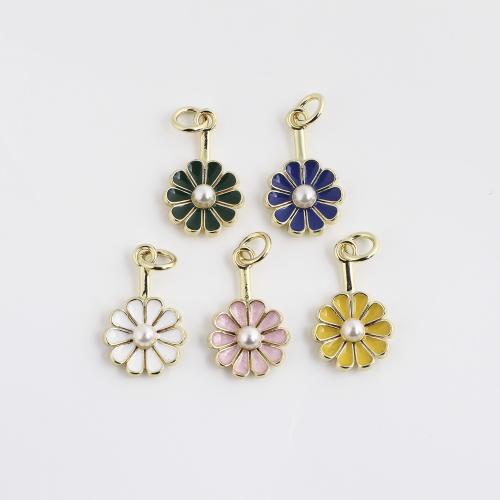 Messing hangers, met Plastic Pearl, Bloem, gold plated, DIY & glazuur, meer kleuren voor de keuze, 11.50x10x4mm, Verkocht door PC