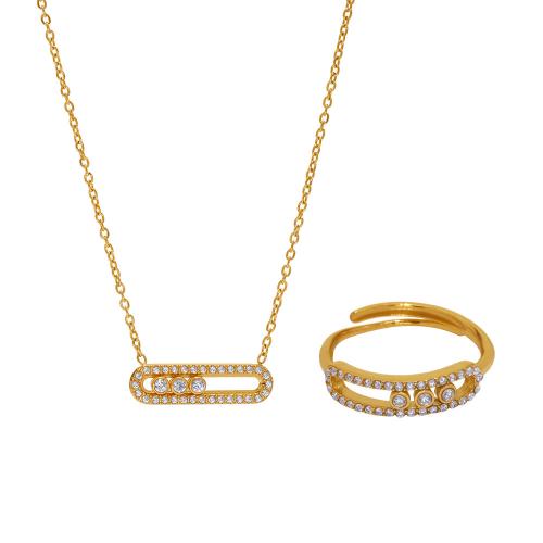 Cubic Zirconia Sada nerezových šperků, 304 Stainless Steel, s Cubic Zirconia, á, různé styly pro výběr & pro ženy & dutý, více barev na výběr, Prodáno By PC