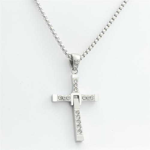 Edelstahl Schmuck Halskette, 304 Edelstahl, Kreuz, plattiert, verschiedene Größen vorhanden & verschiedene Stile für Wahl & für den Menschen & mit Strass, keine, Large pendant :69x44mm Small pendant :48x31mm., Länge ca. 60 cm, verkauft von PC