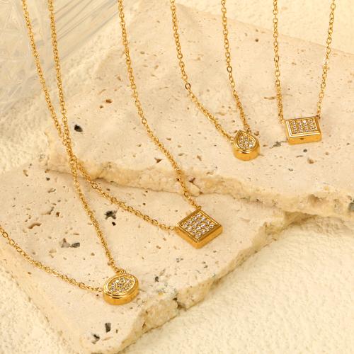Colar de jóias de aço inoxidável, Aço inoxidável 304, with 5cm extender chain, cromado de cor dourada, Vario tipos a sua escolha & para mulher & com strass, comprimento 40 cm, vendido por PC