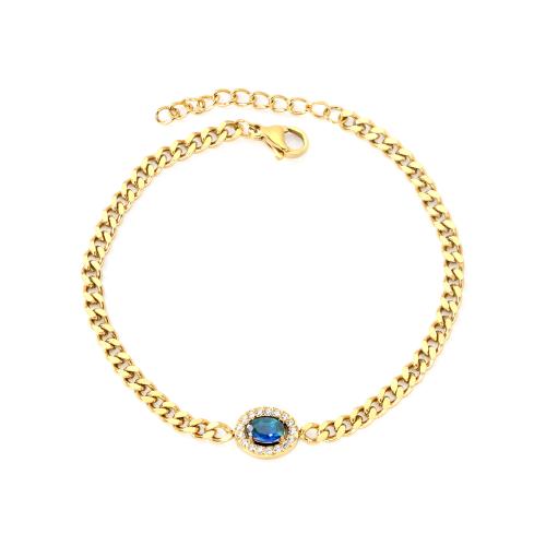 Pulseira  de jóias de aço inox, Aço inoxidável 304, with zircone em forma de cubo, with 3cm extender chain, 18K banhado a ouro, joias de moda & para mulher & com strass, comprimento 18 cm, vendido por PC