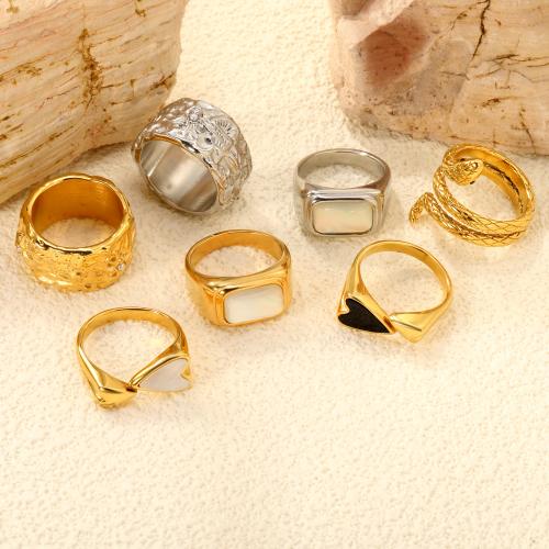 Vinger Ring in edelstaal, 304 roestvrij staal, met Plastic Pearl, plated, verschillende grootte voor keus & verschillende stijlen voor de keuze & voor vrouw, meer kleuren voor de keuze, Verkocht door PC