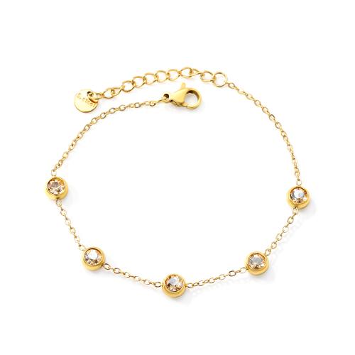 Roestvrij staal armbanden, 304 roestvrij staal, gold plated, mode sieraden & voor vrouw & met strass, Verkocht door PC