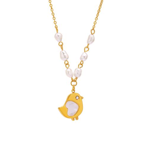 Colar de jóias de aço inoxidável, Aço inoxidável 304, with concha & Pérolas de água doce, banhado, joias de moda & para mulher, Mais cores pare escolha, vendido por PC