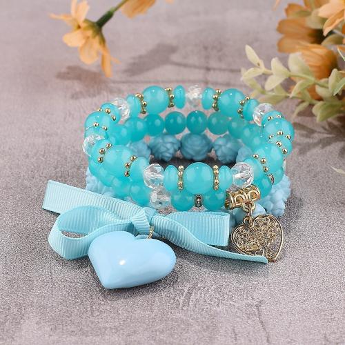Sinc Alloy Bracelet, le Coirníní Gloine & Aicrileach, trí shraith & leaisteacha & do bhean, dathanna níos mó le haghaidh rogha, Díolta De réir PC