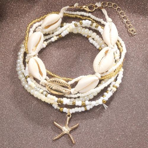 Zinc Alloy Anklet with Seedbead & Shell plated multilayer & for woman Sold By PC