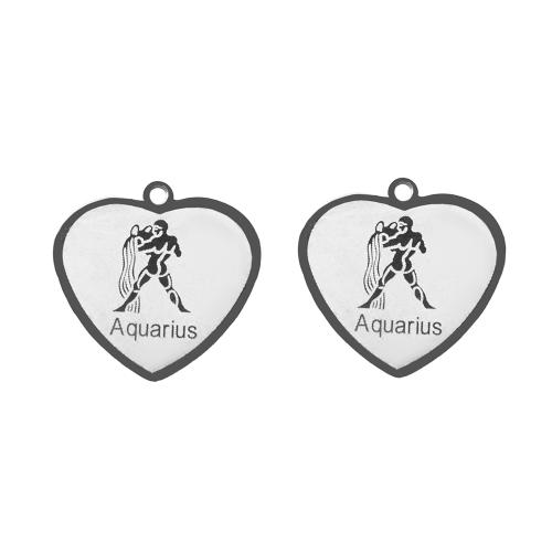 Aço inoxidável Constellation Pendant, Aço inoxidável 304, Coração, cromado de cor prateada, DIY, prateado, 18.10x0.95x17.50mm, vendido por PC