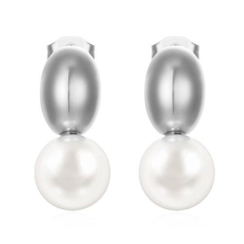 Stainless Steel Stud Øreringe, 304 rustfrit stål, med Plastic Pearl, forgyldt, mode smykker, flere farver til valg, Solgt af PC