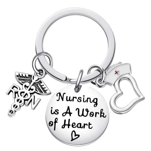 Key Chain, 304 rustfrit stål, med Zinc Alloy, Flad Rund, Unisex & forskellig størrelse for valg & med bogstavet mønster, oprindelige farve, Solgt af PC