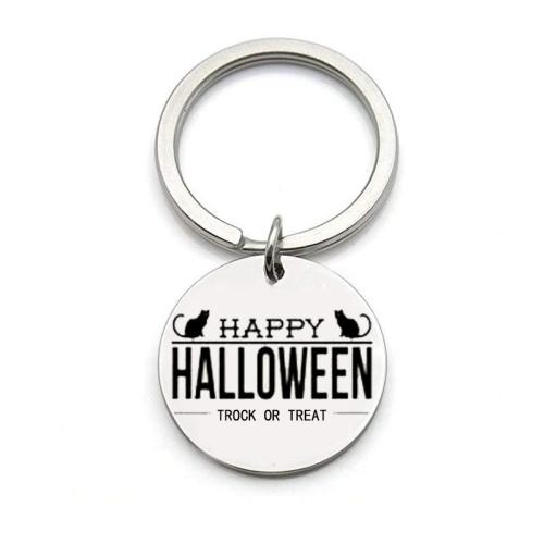 Key Chain, 304 rustfrit stål, Flad Rund, Halloween Design & Unisex & forskellige stilarter for valg, 30mm, Solgt af PC