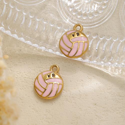 Roestvrij stalen sieraden Hangers, 304 roestvrij staal, Ronde, gold plated, DIY & glazuur, roze, 10pC's/Bag, Verkocht door Bag