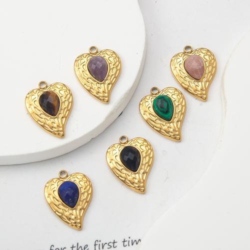 Gemstone Pendants Jewelry with 304 Stainless Steel Heart DIY Sold By PC