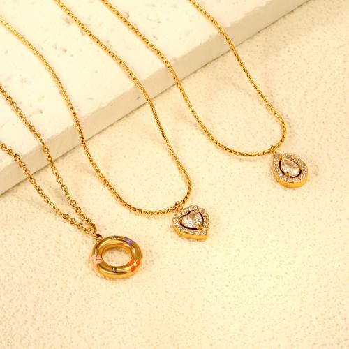 Collana in acciaio inossidabile, 304 acciaio inox, with cubico zircone, placcato color oro, gioielli di moda & stili diversi per la scelta & per la donna, Venduto da PC
