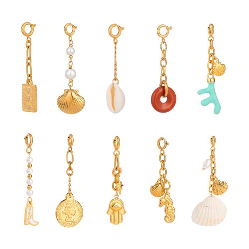 Roestvrij stalen sieraden Hangers, 304 roestvrij staal, met Plastic Pearl, plated, DIY & verschillende stijlen voor de keuze & glazuur & met strass, gouden, Verkocht door PC