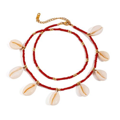 Anklet i rustfrit stål, 304 rustfrit stål, med Seedbead & Shell, mode smykker & forskellige stilarter for valg & for kvinde, Solgt af PC