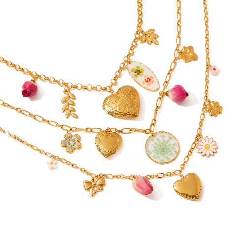 Jewelry Cruach dhosmálta muince, 304 Cruach dhosmálta, le triomaithe Flower, plátáilte, jewelry faisin & do bhean & greamán eapocsa, órga, Díolta De réir PC