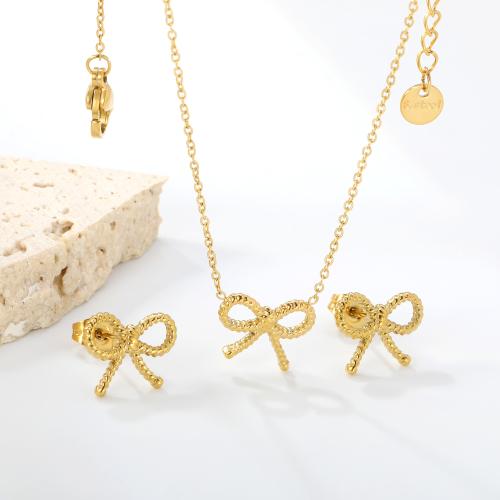 Roestvrij staal sieraden sets, Stud Oorbel & halsketting, 304 roestvrij staal, Strik, plated, 2 stuks & voor vrouw & hol, meer kleuren voor de keuze, Verkocht door Stel