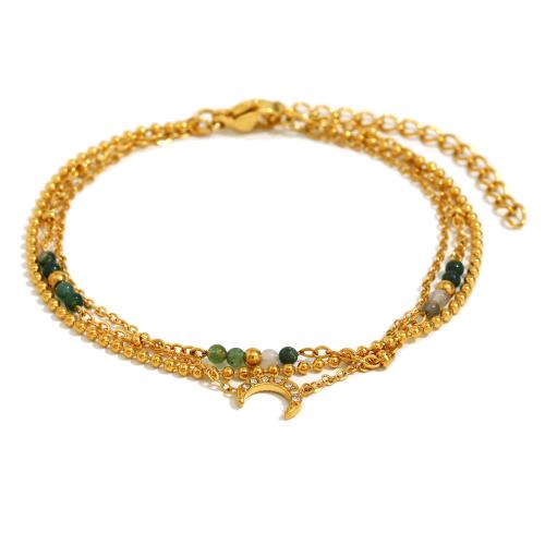 Bijoux bracelet en acier inoxydable, Acier inoxydable 304, avec Acrylique, Plaqué or 18K, trois couches & pour femme & avec strass, Vendu par PC
