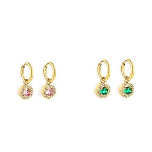 Orecchino di goccia in acciaio inox, 304 acciaio inox, with cubico zircone, Cerchio, placcato color oro, gioielli di moda & per la donna, nessuno, Venduto da coppia