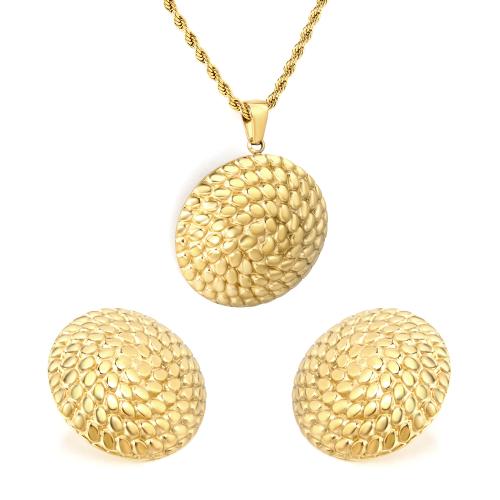 Set di gioielli in acciaio inox, Orecchino a bottone & Collana, 304 acciaio inox, Cerchio, Placcato oro 18K, 2 pezzi & gioielli di moda & per la donna, Venduto da set