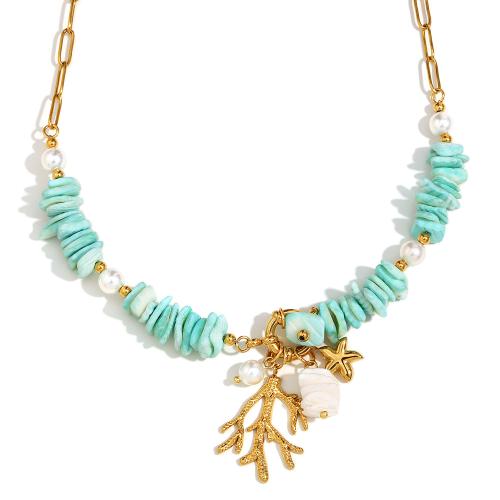 Roestvrij staal halskettingen, 316L roestvrij staal, met Natuursteen & Plastic Pearl, 18K verguld, mode sieraden & voor vrouw, Verkocht door PC