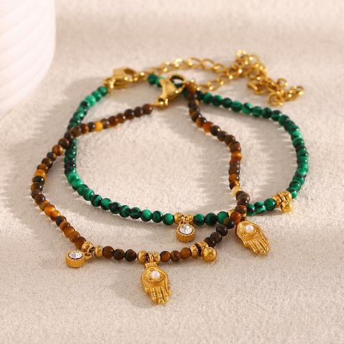 Roestvrij staal armbanden, 304 roestvrij staal, met Natuursteen & Plastic Pearl, 18K verguld, verschillende materialen voor de keuze & voor vrouw & met strass, Verkocht door PC