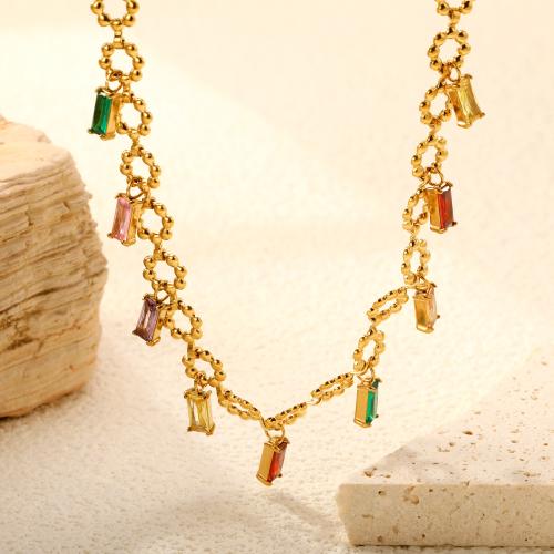 Collana in acciaio inossidabile, 304 acciaio inox, with cubico zircone, Placcato oro 18K, gioielli di moda & stili diversi per la scelta & per la donna, Venduto da PC