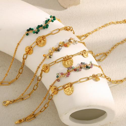 Stainless Steel Jewelry Bracelet 316L Stainless Steel with Natural Stone 18K gold plated Double Layer & for woman Sold By PC