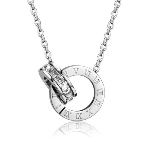 Titanium Steel Necklace with 5cm extender chain plated for woman & with rhinestone & hollow Length Approx 40 cm Sold By PC