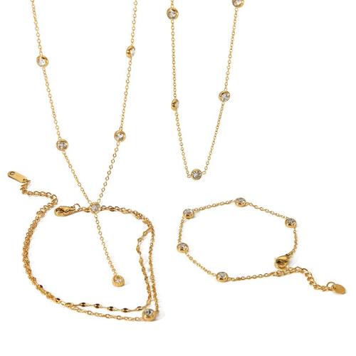 Rhinestone nerūdijančio plieno juvelyrikos rinkinys, Titano plienas, 18K paauksuotas, įvairių stilių pasirinkimas & moters & su Kalnų krištolas, 8mm, Pardavė PC