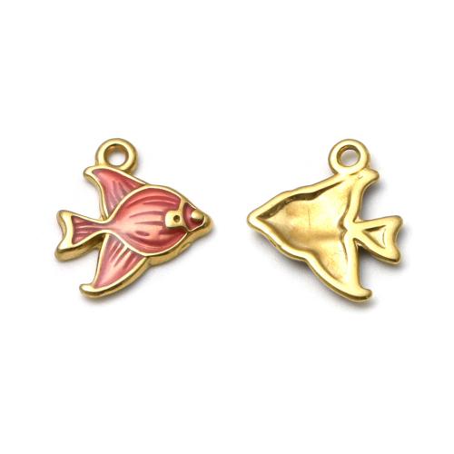 Stainless Steel Pendants 304 Stainless Steel Fish gold color plated DIY & enamel Sold By PC