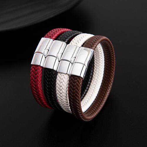 cuir PU bracelet, avec Acier inoxydable 304 & alliage de zinc, Vintage & unisexe, Couleur aléatoire, Longueur Environ 8 pouce, Vendu par PC