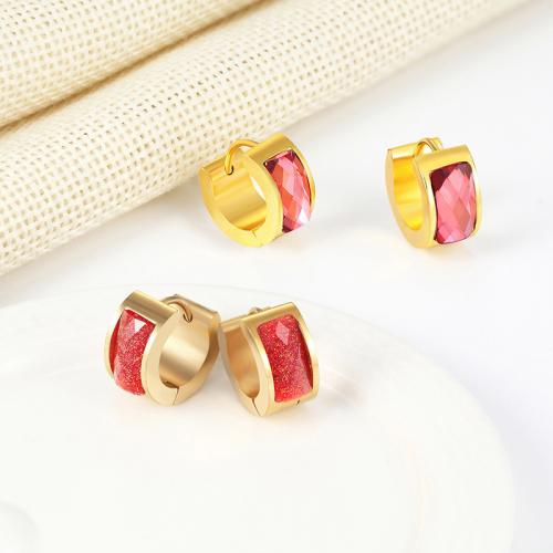 316L Stainless Steel Håndtaget tilbage Earring, guldfarve belagt, for kvinde & med cubic zirconia, Tilfældig farve, 7x9mm, Solgt af par