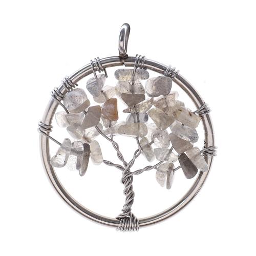 Gemstone Vedhæng Smykker, 304 rustfrit stål, med Ædelsten, Tree of Life, du kan DIY & forskellige materialer til valg & hule, 30mm, Solgt af PC