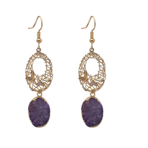 Agate Drop Earring, med Messing, Druzy stil & for kvinde, flere farver til valg, 17.50x43mm, Solgt af par