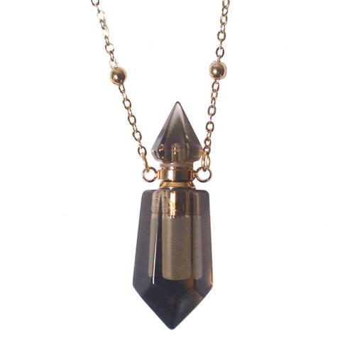 Smoky Quartz Parfume flaske halskæde, med Messing, forskellige stilarter for valg & for kvinde, Længde Ca. 25.6 inch, Solgt af PC
