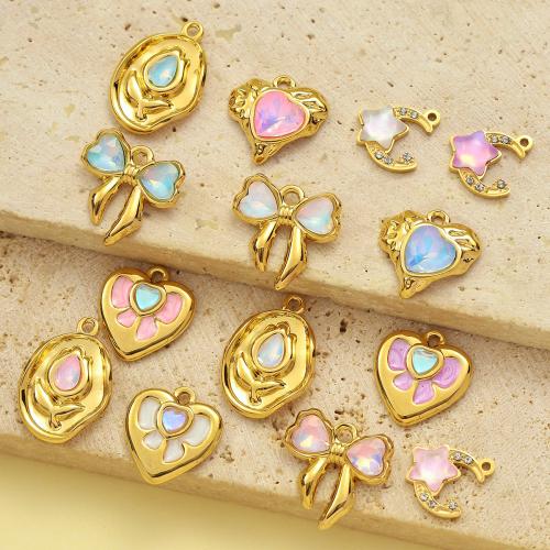 Stainless Steel Pendants 304 Stainless Steel with Acrylic gold color plated DIY & micro pave cubic zirconia Sold By Bag
