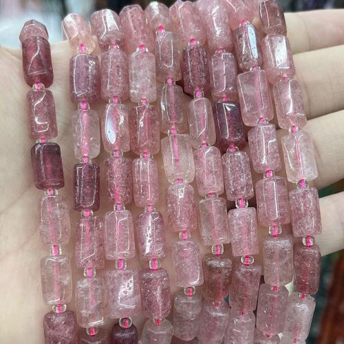 Prirodni kvarc nakit Beads, jagoda kvarc, Kolona, možete DIY, roze, aboutuff1a9-13MM, Prodano Per 38 cm Strand