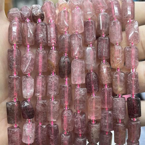 Prirodni kvarc nakit Beads, jagoda kvarc, Kolona, možete DIY, roze, aboutuff1a8-13mm, Prodano Per 38 cm Strand