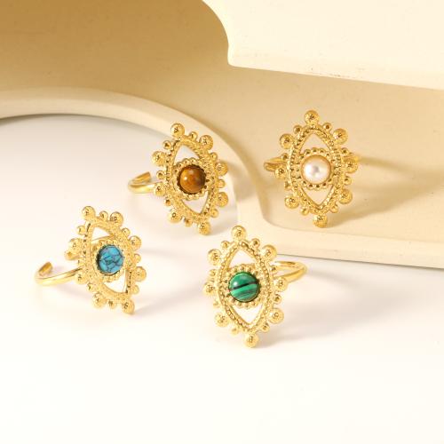 Rozsdamentes acél Finger Ring, 304 rozsdamentes acél, -val Drágakő, arany színű aranyozott, divat ékszerek & különböző anyagok a választás & a nő, Által értékesített PC