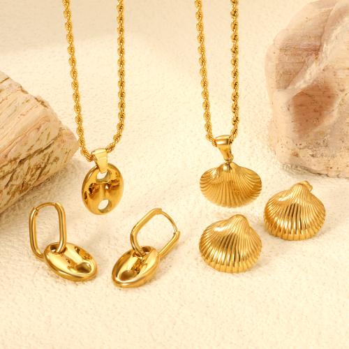 Fashion Stainless Steel Jewelry Sets earring & necklace 304 Stainless Steel gold color plated 2 pieces & for woman Sold By Set